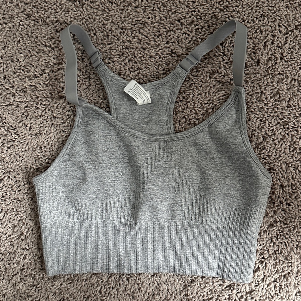 Gray Ribbed Sports Bra